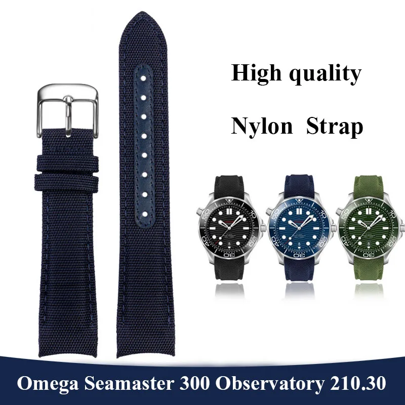 

20mm Canvas Leather Bottom Watch Band For Omega Seamaster 300 Speedmaster co-branded Observatory 210.30 Nylon Strap Bracelet