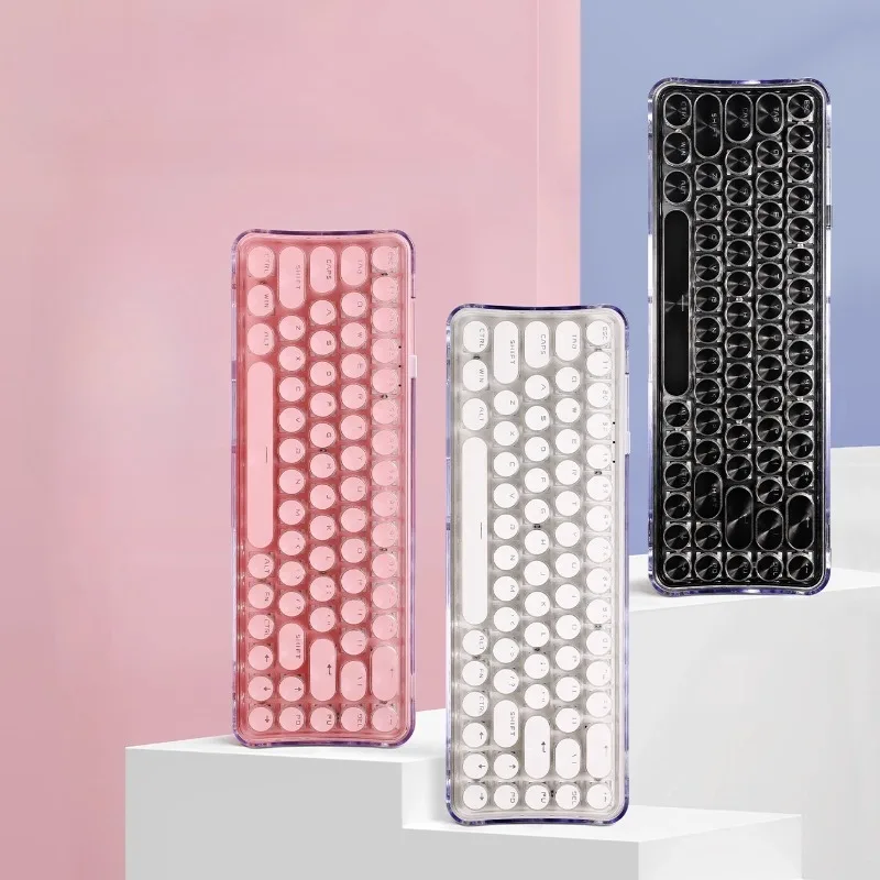 

Mechanical Keyboard 68 Keys ABS Material Plastic Tri-mode Wireless Type C Transparent Shell Punk Style Lightweight and Portable