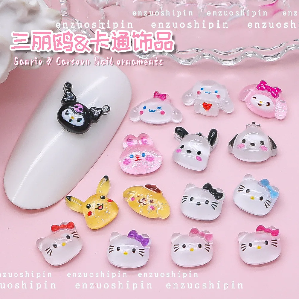 

20Pcs Sanrio Hellokitty Y2K Fake Nail Stickers Charms Anime Kuromi Mymelody Diy Kawaii Parts Jewelry Accessories Cool Nail Stuff