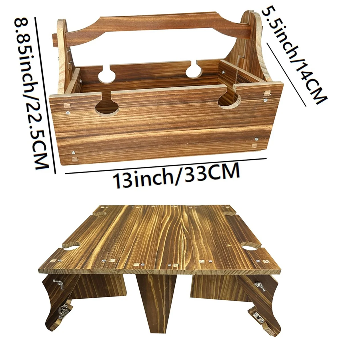 طاولة نزهة خشبية قابلة للطي للاستخدام الخارجي A04I، سلة خشبية قابلة للتحويل للتخزين، معدات تخييم للسفر الطبيعي