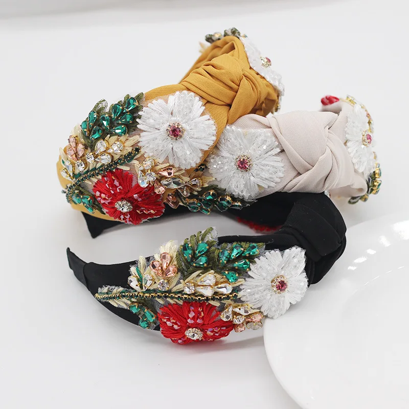 

European and American Fashion Fabric Handmade Flower Rhinestone Exquisite Headband Socialite Hair Accessory for Women
