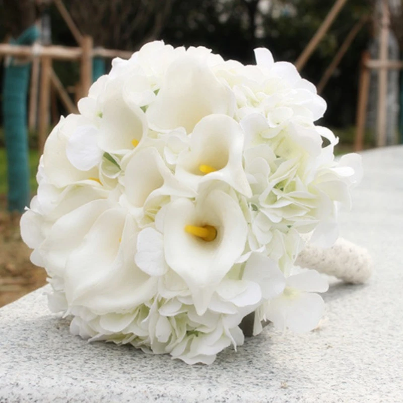 

Bridesmaid Flowers Ivory Hydrangea macrophylla with calla lily Wedding Bouquet for Brides wedding centerpiece bouquet demoiselle