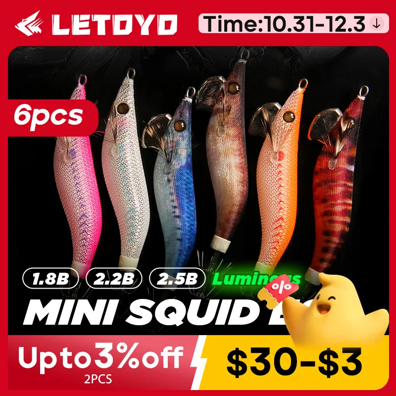 LETOYO 6pcs new Small EGI luminous squid jig eging Artificial bait for Webfoot Octopus Cuttlefish sea fishing lures squid bait