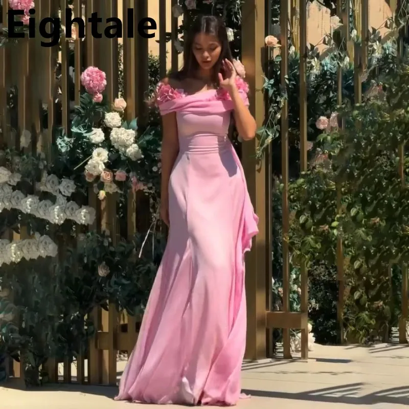 

Customized Pink Mermaid Chiffon Cape Evening Dresses For Wedding Flowers Off Shoulder Formal Prom Dress Bridemaid Dress