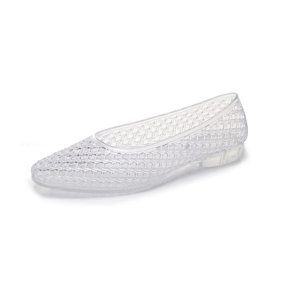 Französische Vintage Geflochtene Jelly-Sandalen für Damen, Spitze Transparente PVC-Ballerinas, Atmungsaktive Runde Zehenpartie, Lässige Alltagsschuhe – Detail 11