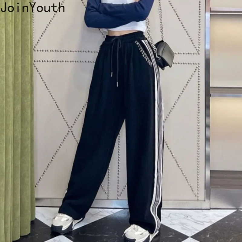 Casual Sweatpants Women 2023 New Bottoms High Waist Straight Trousers Diamond Y2k Wide Leg Pants Casual Fashion Pantalon Femme