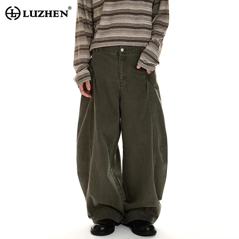 

LUZHEN 2026 New Solid Color Loose Pleated Design Straight Casual Pants Men's Stylish High Quality Wide Leg Male Trousers JY6174