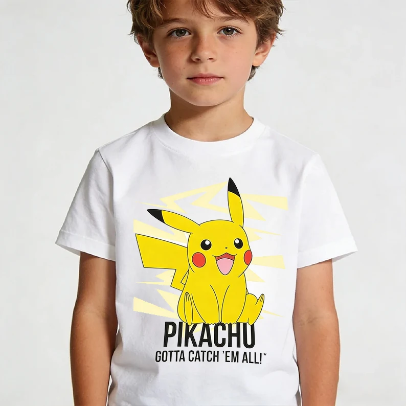 

Summer Anime Pokémon Cosplay T-Shirt Cotton Short Sleeve Tops Casual Loose Retro T-Shirt Men Women Kids Family Matching Outfits
