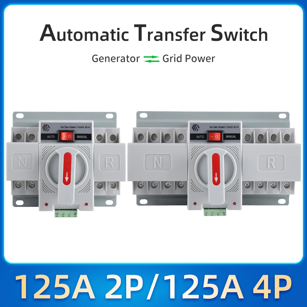 2P 4P 80a-125a type automatic ats dual power transfer switch Transfer Switch 4P Power Transfer Switch Circuit Breakers 380V MCB