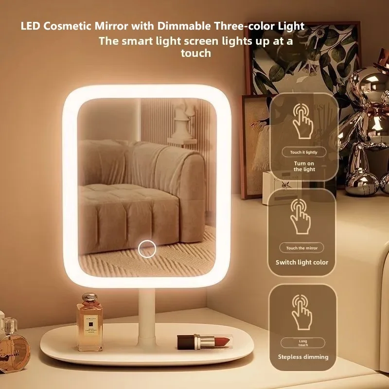 LED Cosmetic Mirror with Dimmable Three-color Light Touch Sensor Switch LED high definition Vanity Mirror Adjustable Folding Ro