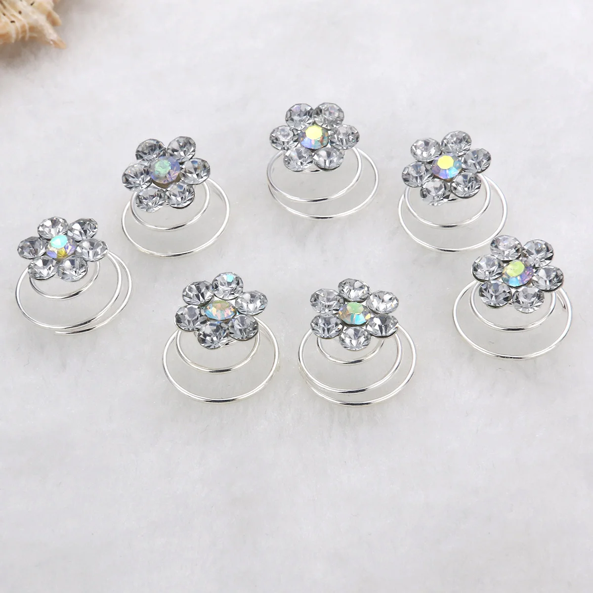 

12pcs Crystal Hairpin Spiral Hair Clips for Women Silver Alloy Rhinestone Flexible Wedding Bridal Decorative Styling Pins