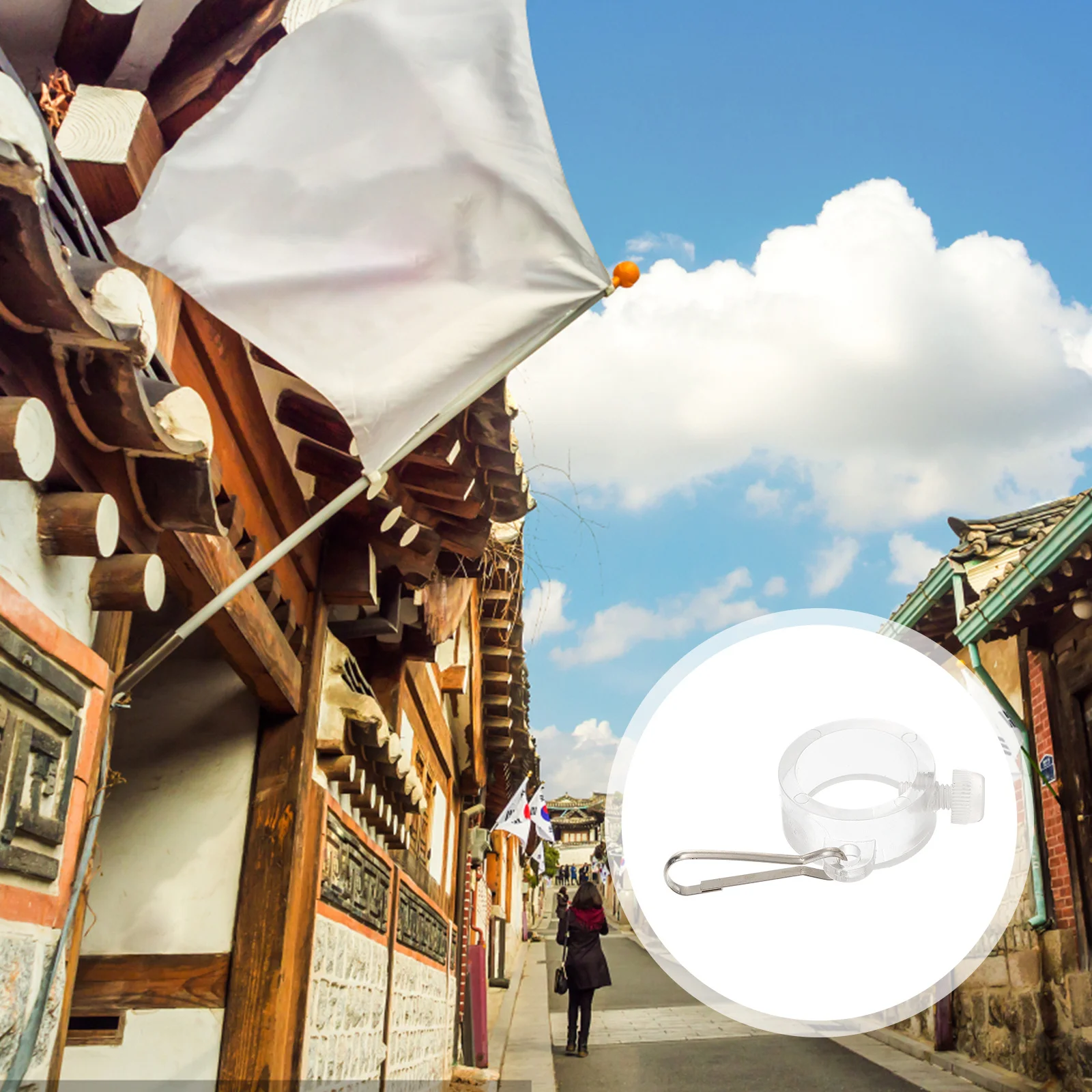 

10Pcs 1 Inch Flagpole Fixed Ring Easy Install Durable Plastic Flag Fastener for Outdoor Supplies White Hook Style