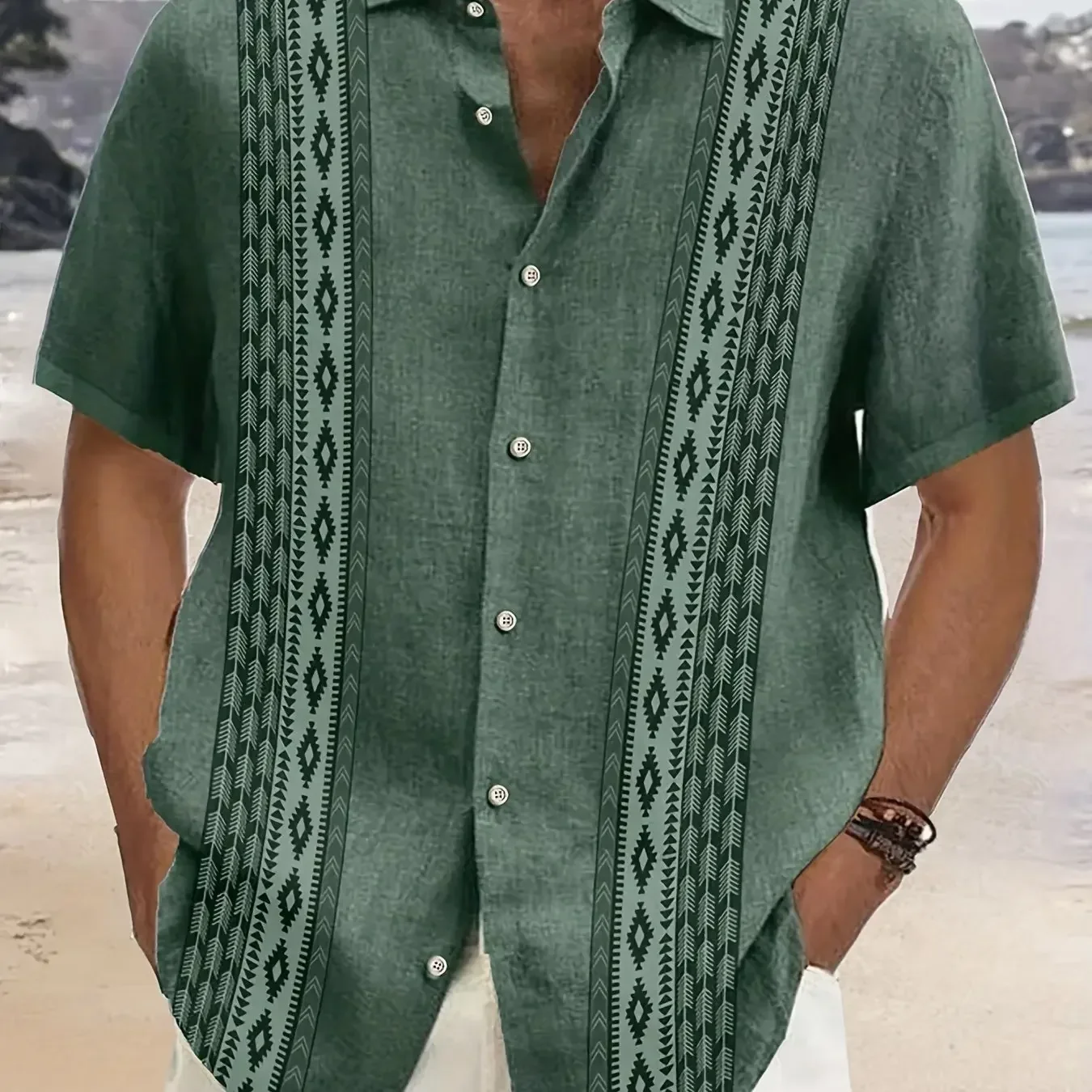 

Plus Size Men's Vintage Geometric Ethnic Pattern Button Down Shirts Lapel Hawaiian Summer Clothings For Party Holiday