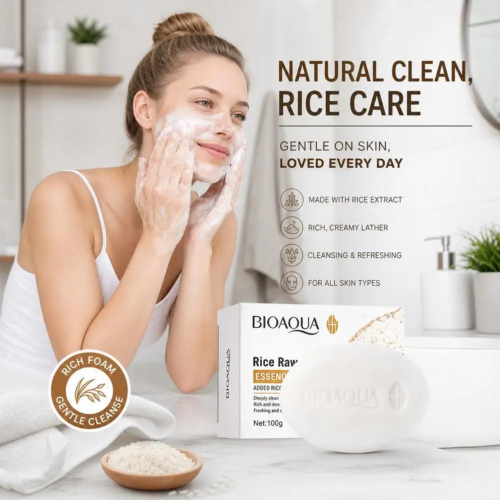 Rice Raw Pulp Soap Natural Handmade Deep Cleansing Moisturizing Gentle Bath Bar Body Skin Care Cleanser