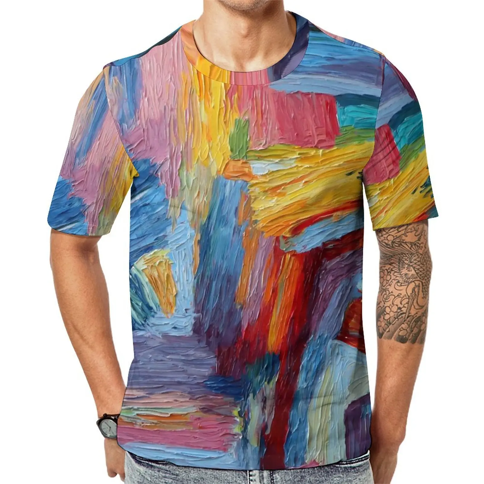 Summer T Shirt Paint Brush T-Shirts Colorful Print Aesthetic Popular Tees For Male Short Sleeve Custom Plus Size Tops