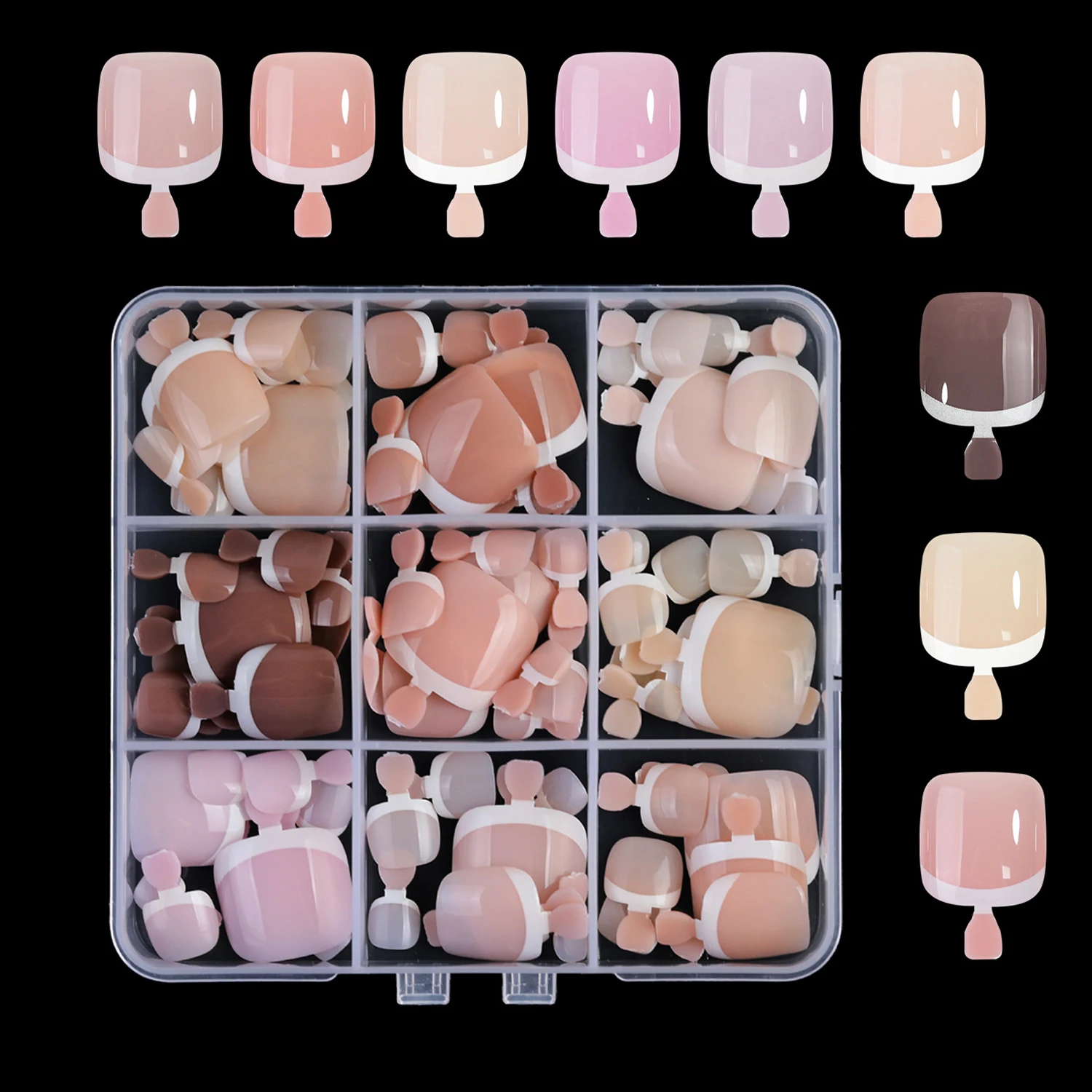 108Pcs Glossy Soft Gel Toe Nail Tips, 9 Colors Soak Off Press On Toenails Square Fake Toes, Artificial Full Cover Nail Art Tips