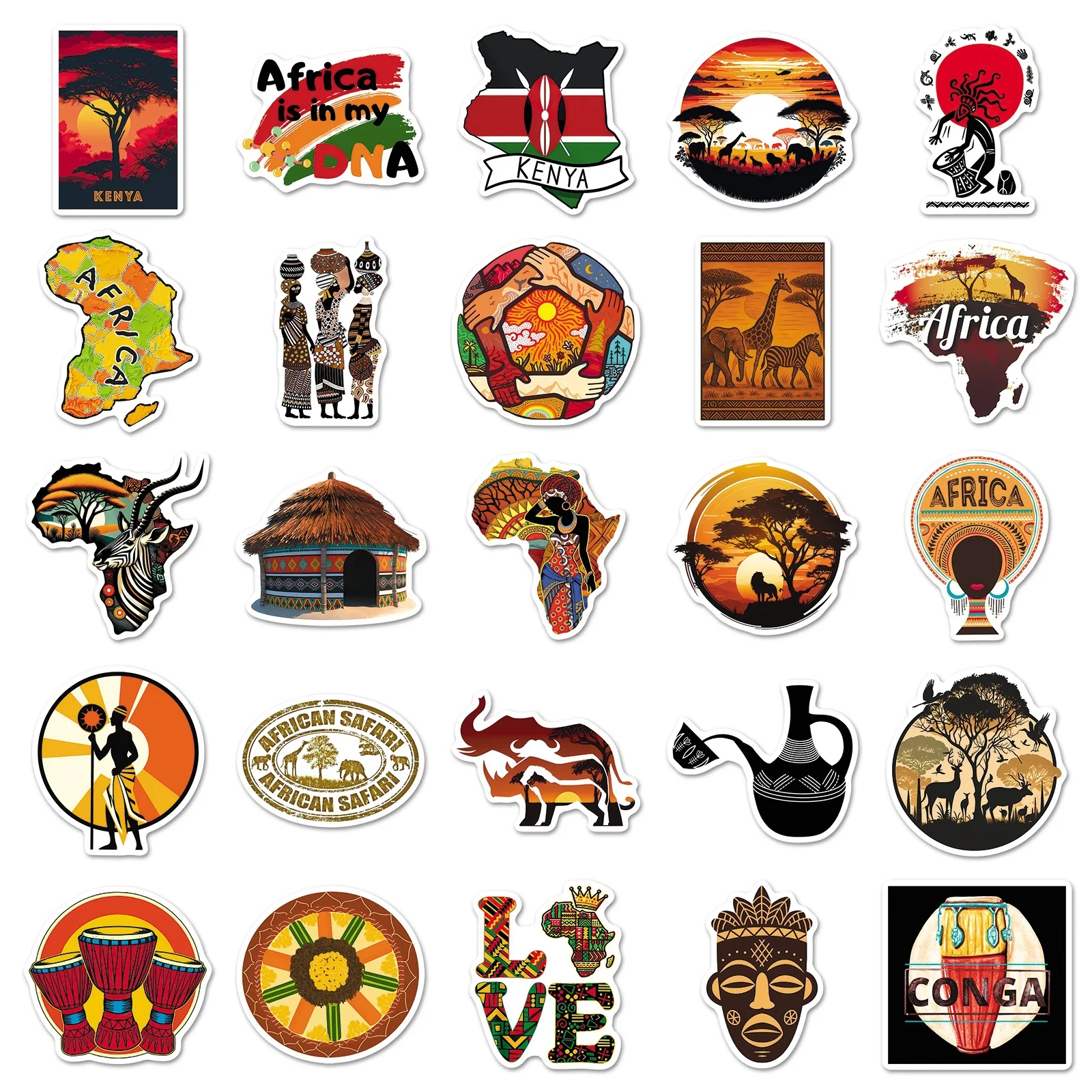 50 PCS Africa Impression Stickers City Landmark Outdoor Travel Cultural Scenery Waterproof Decorate Computer Stationery Decals