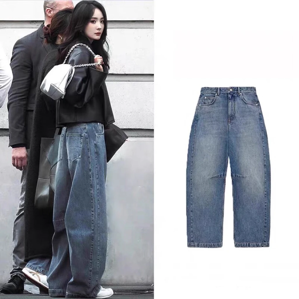 

High Waist Wide Leg Blue Jeans Women's Loose Fit Straight Leg Trousers Fashionable Brand Autumn Season Natural Waist Denim