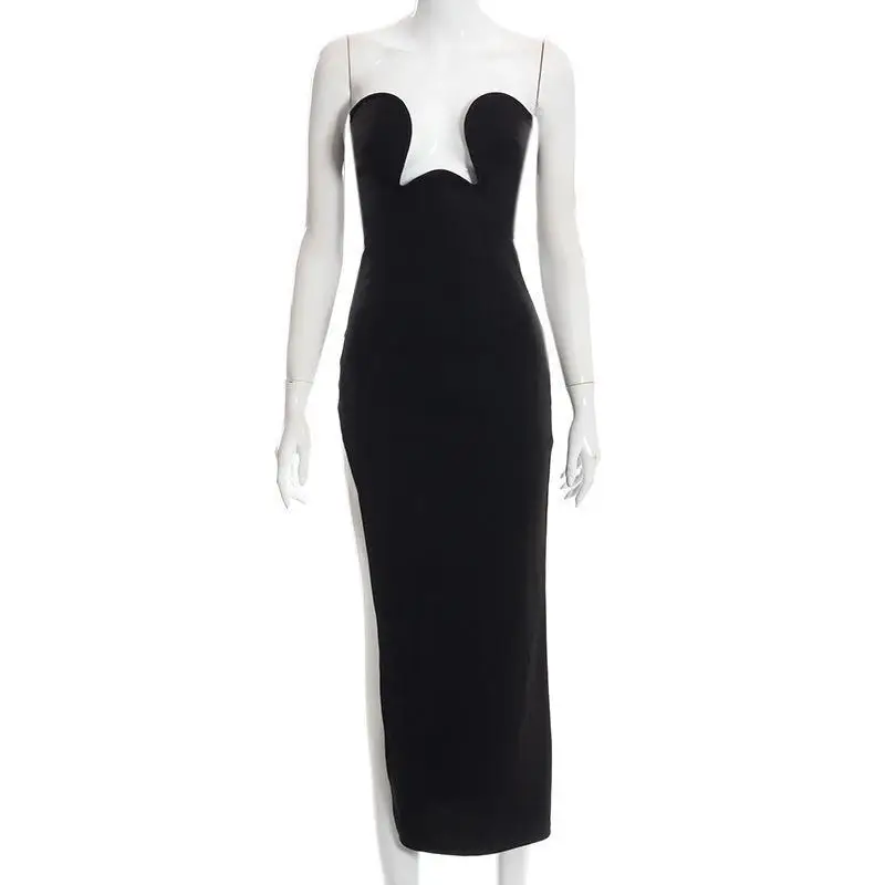 2025 new, strapless dress, slim side high slit low-cut design sexy jumpsuit, party evening dress