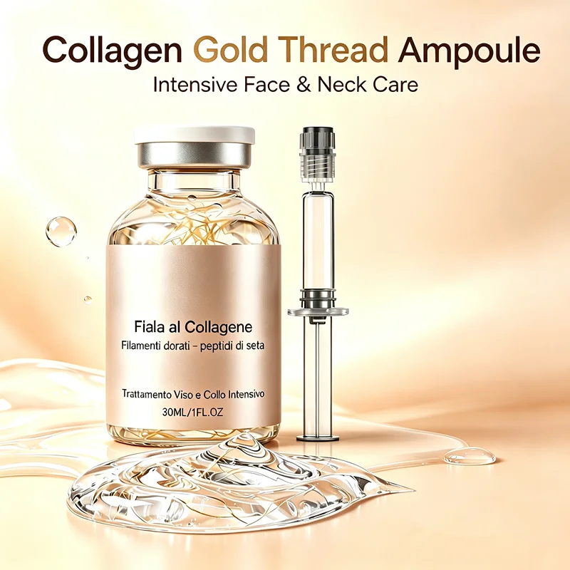 Collagen Ampoule 30ml with Golden Thread & Silk Peptides, Intensive Face & Neck Serum, Anti-Aging Firming Facial Neck Skin Care