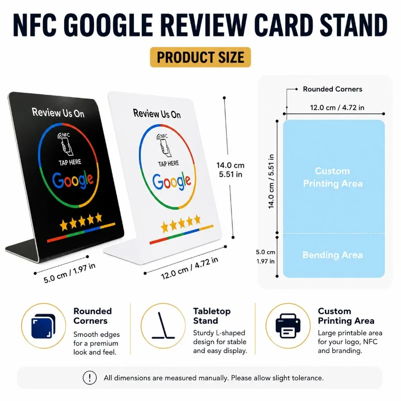 1/5PCS Google Review NFC Card Stand NTAG215 One Tap Feedback Display Black White Table Sign for Shop Cafe Restaurant