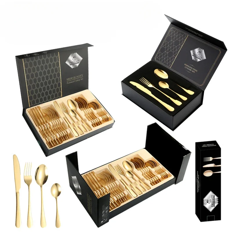 

Stainless Steel Tableware Western Knife Fork and Spoon 24-piece Steak Knife and Fork Gift Set Dinnerware Set Cutlery Set