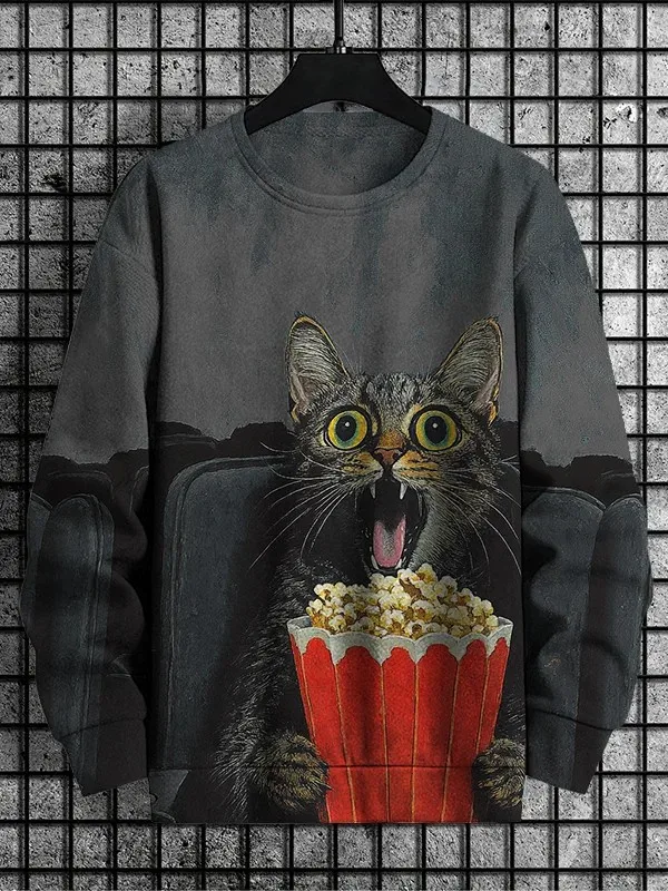 Men's Animal Cat Sweatshirt Long Sleeve Sweatshirt Crew Neck Fashion Cool Daily 3D Printed Japanese Art Print Casual Sweatshirt