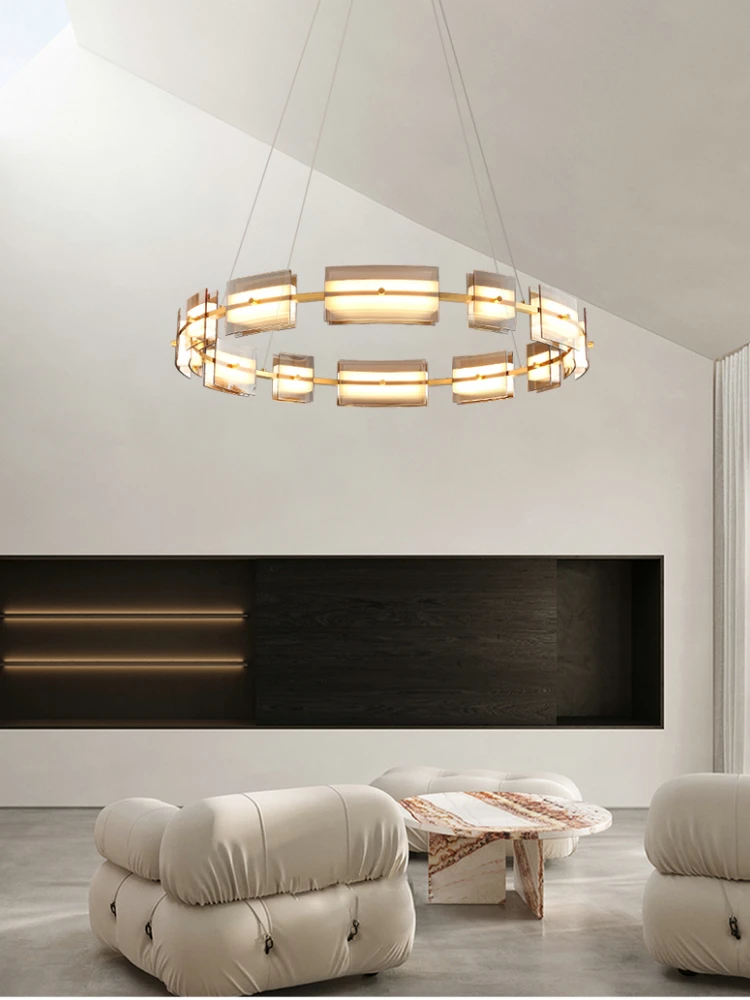 

Italian Minimalist Gold Strip Restaurant Chandelier Modern Office Living Bedroom Minimalist Creative Circular Ring Chandelier