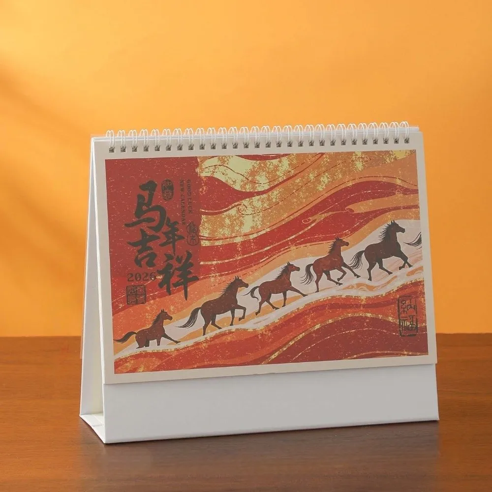 Calendario de escritorio estilo Año Nuevo Chino 2026, indicador de fecha y mes, planificador mensual de dibujos animados, calendario del año del caballo, Pony