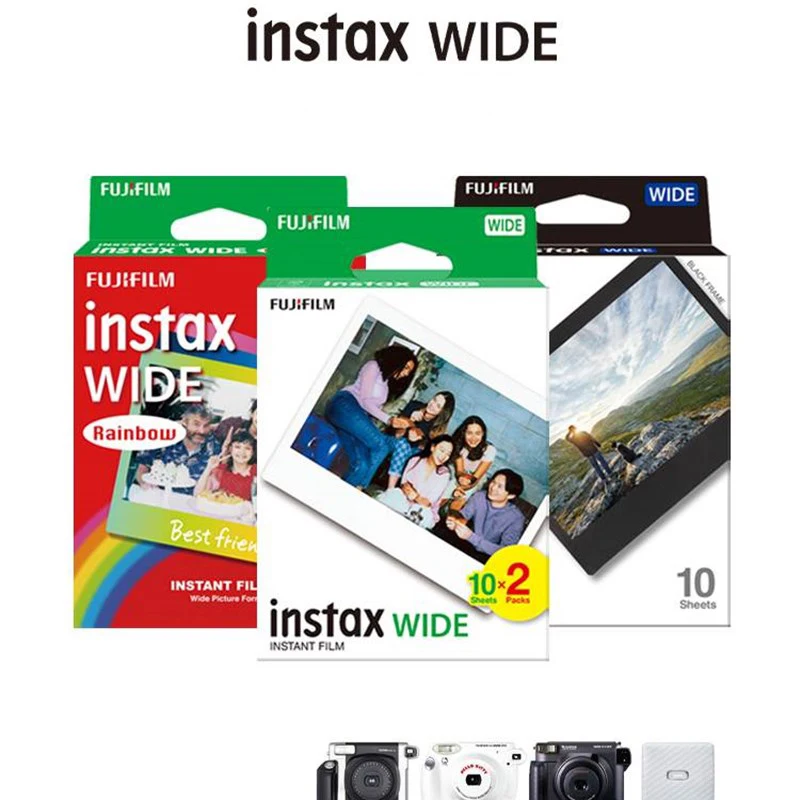 Fujifilm instax широкая пленка черная/радуга 5-дюймовая бумага Fujifilm с белым краем 10-100 листов для камеры Fujifilm WIDE 200/300/400
