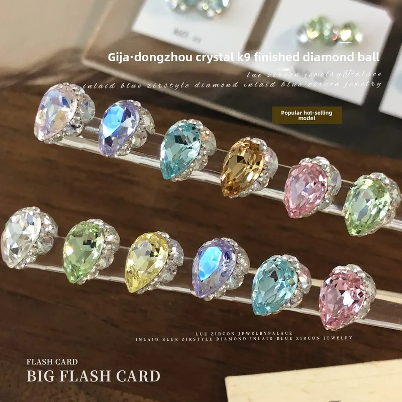 Shiny K9 Crystal Stacked Nail Diamonds No Base Drop Pink Blue Champagne Purple Finished Diamond Ball Nail Art Decoration