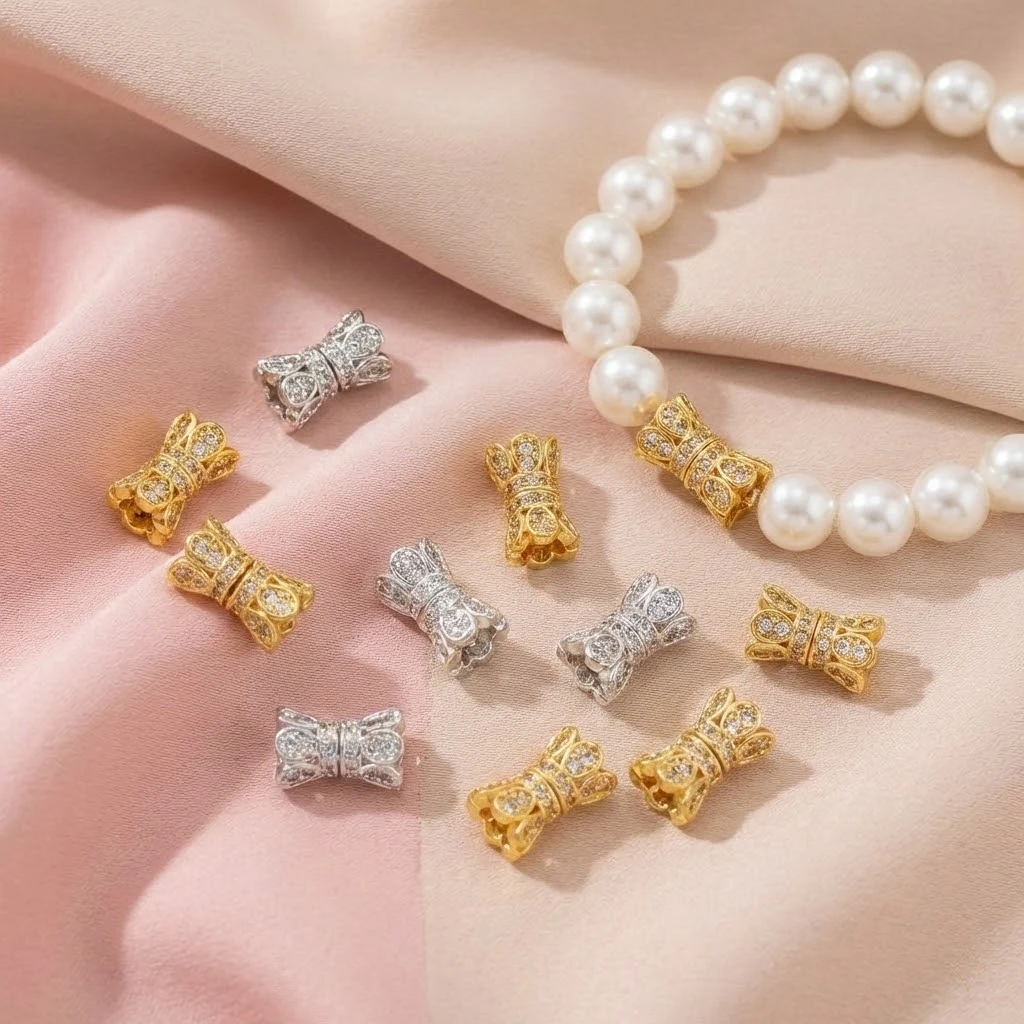 2 unidades de terminales de tornillo chapados en oro de 18k con circonita para pulseras, collares y joyería DIY