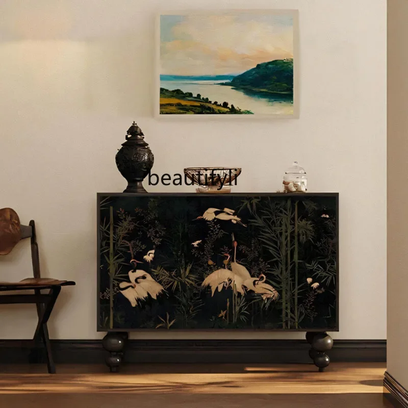 قاعة المدخل على الطراز الصيني الفرنسي الجديد في منتصف العمر لغرفة المعيشة على طراز الوسابي خزانة تخزين مزخرفة #2