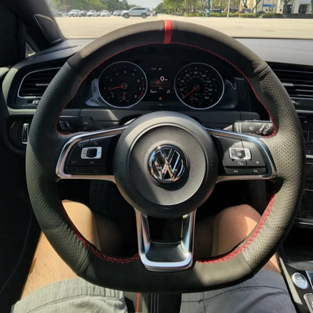 Steering Wheel Cover Suede Leather For Volkswagen VW Golf R MK7 Golf 7 GTI VW Polo GTI Scirocco 2015 2016 Braiding Cover