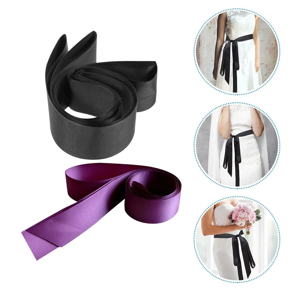 

2Pcs Bridal Satin Sash Belt Minimalist Long Ribbon for Wedding Dress Bridesmaid Ribbon Bow Waistband Decoration
