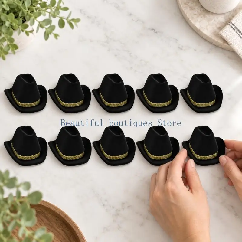 U4LF Cowboy Hat Ring Presentation Box with a Patterned Decorative Band, Lined Jewelry Compartment, and White Outer Carton