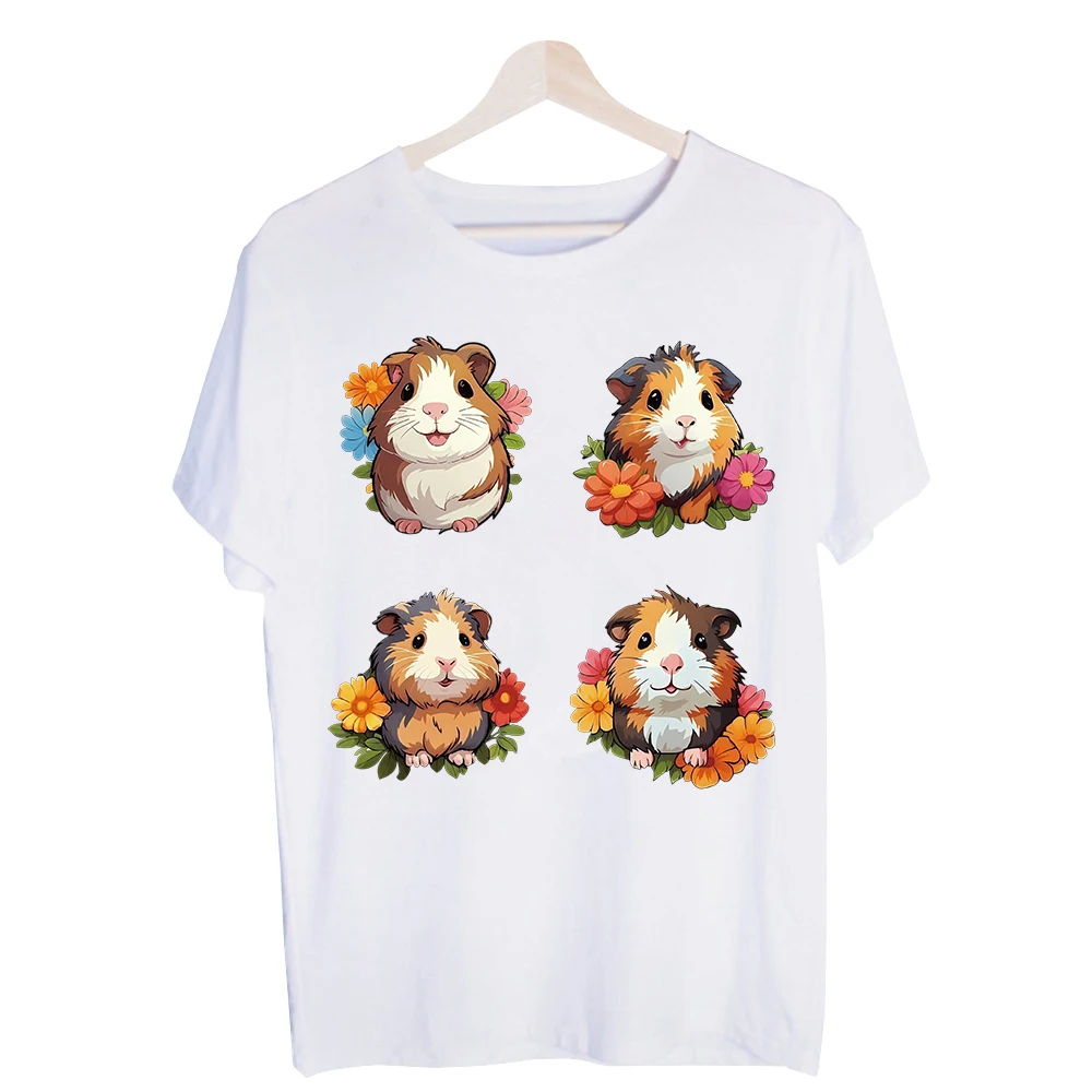 Women's Guinea Pig Graphic Tee, Short Sleeve Crew Neck T-Shirt for Casual Summer Outfits