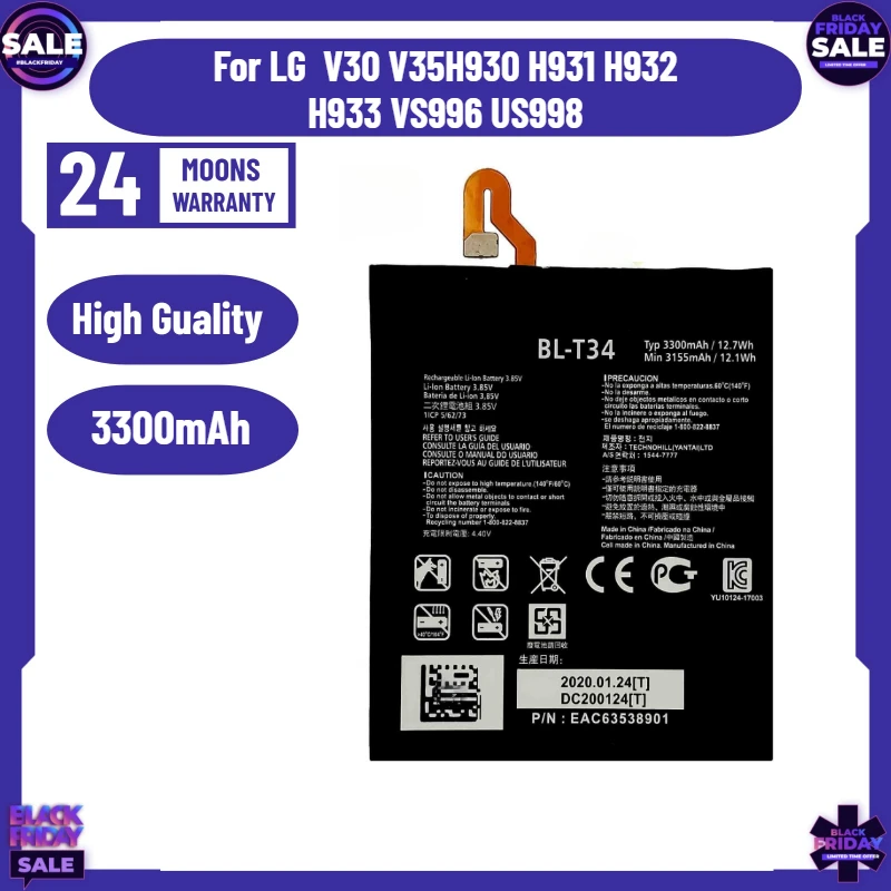 

New 3300mAh BL-T34 Mobile Phone Battery for LG V30 V35H930 H931 H932 H933 VS996 US998 Mobile Phone Charging Battery
