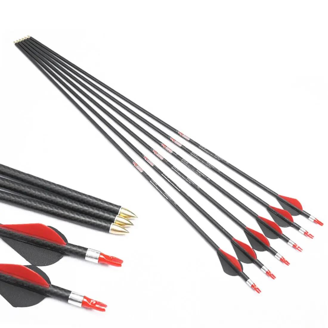 

12PCS Linkboy Archery 3k Carbon Arrow Spine250-600 32inch ID6.2mm 2inch Plastic Vanes Compound Bow Shooting