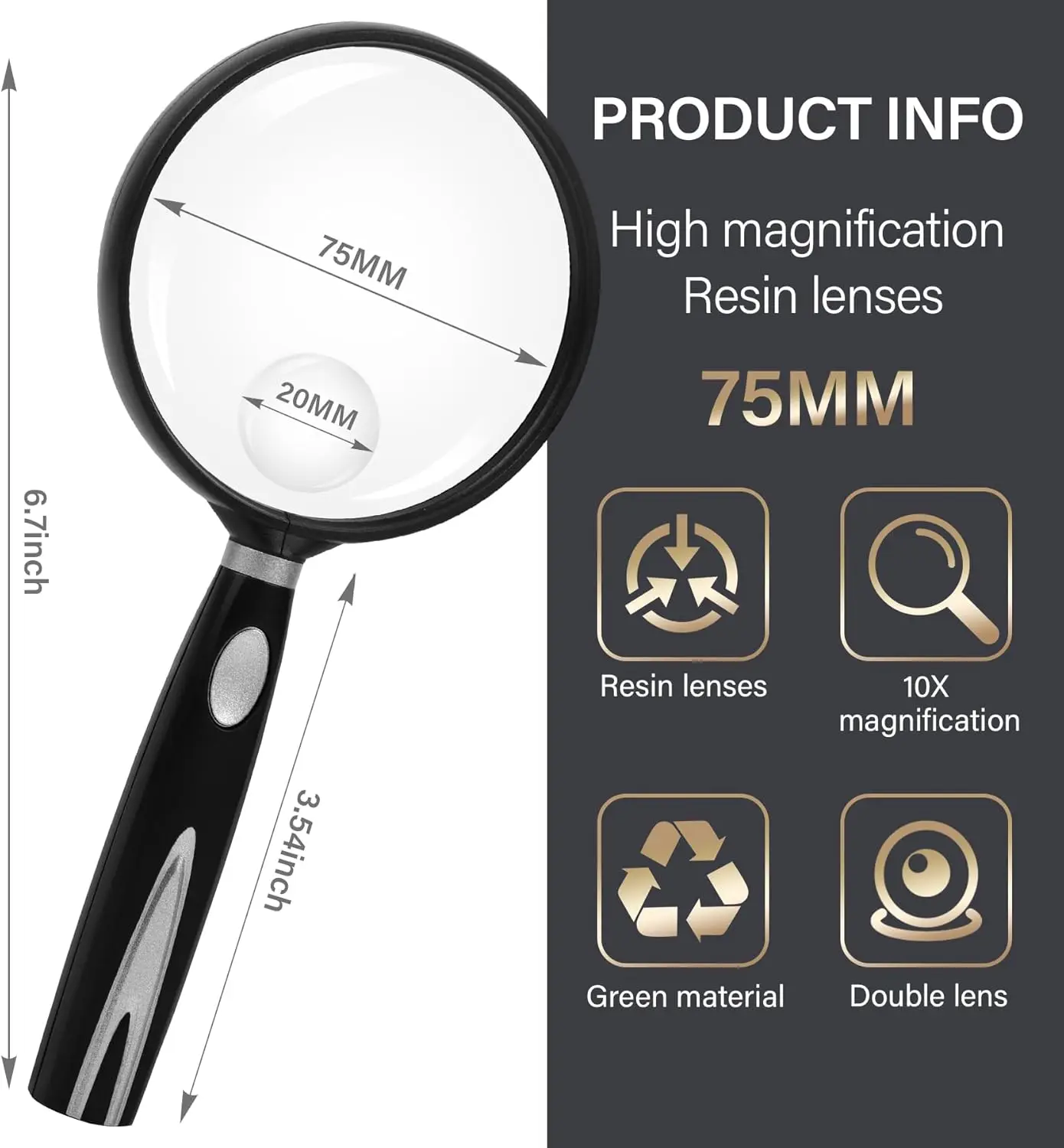 Handheld Magnifiers 10X & 30X Shatterproof Lens Non-Slip Grip – for Adults' Close Work Seniors' Reading Kids' Nature Exploration