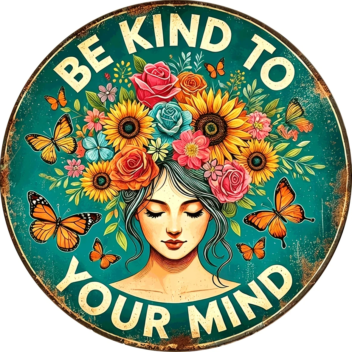 2D Flat - 2D Plane, 1pc of Mental Health Themed Round Wall Decoration Sign - 
