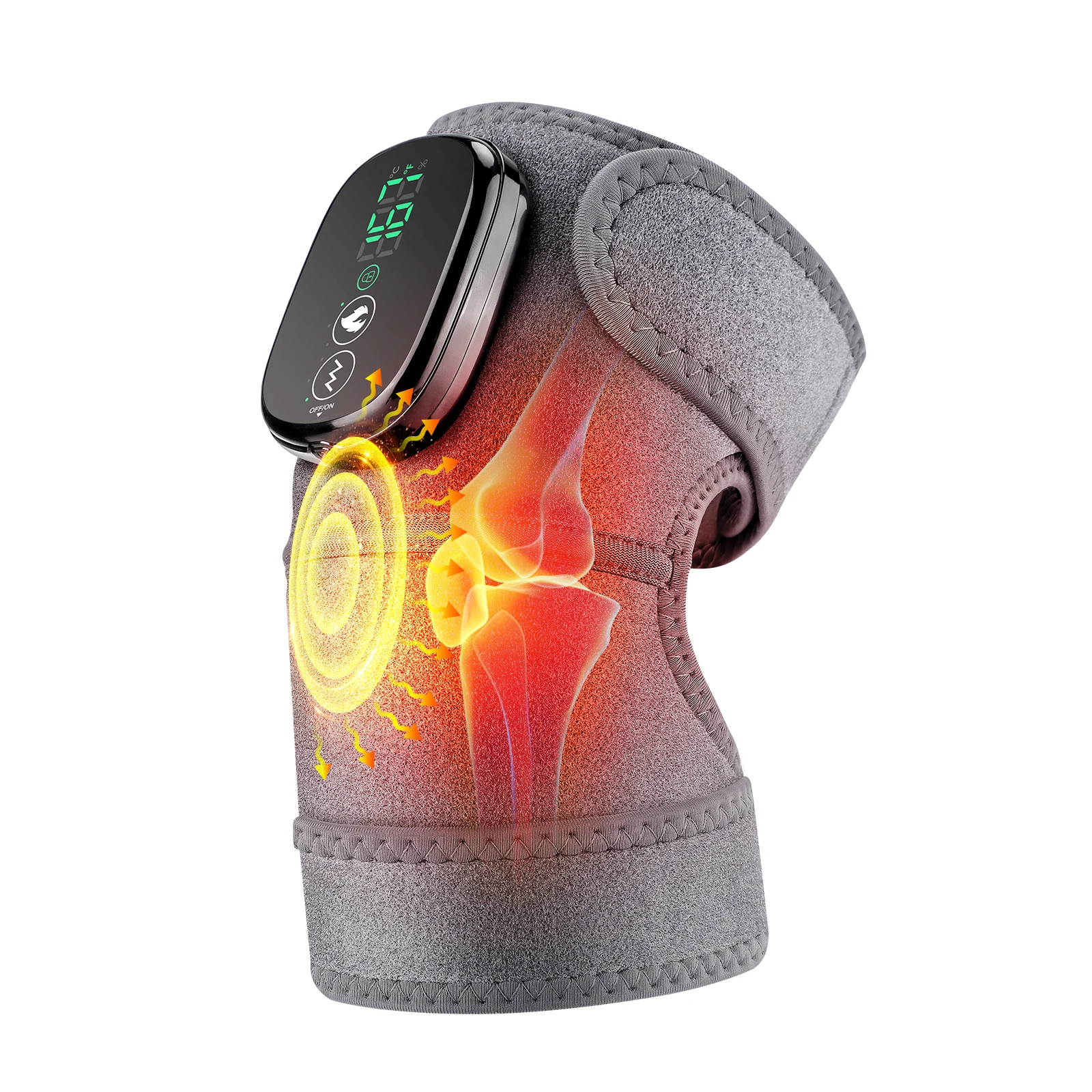 Cordless Knee Massager with Heat, 3 Vibration Modes Touch Screen Heating Pad for Knee Shoulder Elbow Sports Hiking Elderly