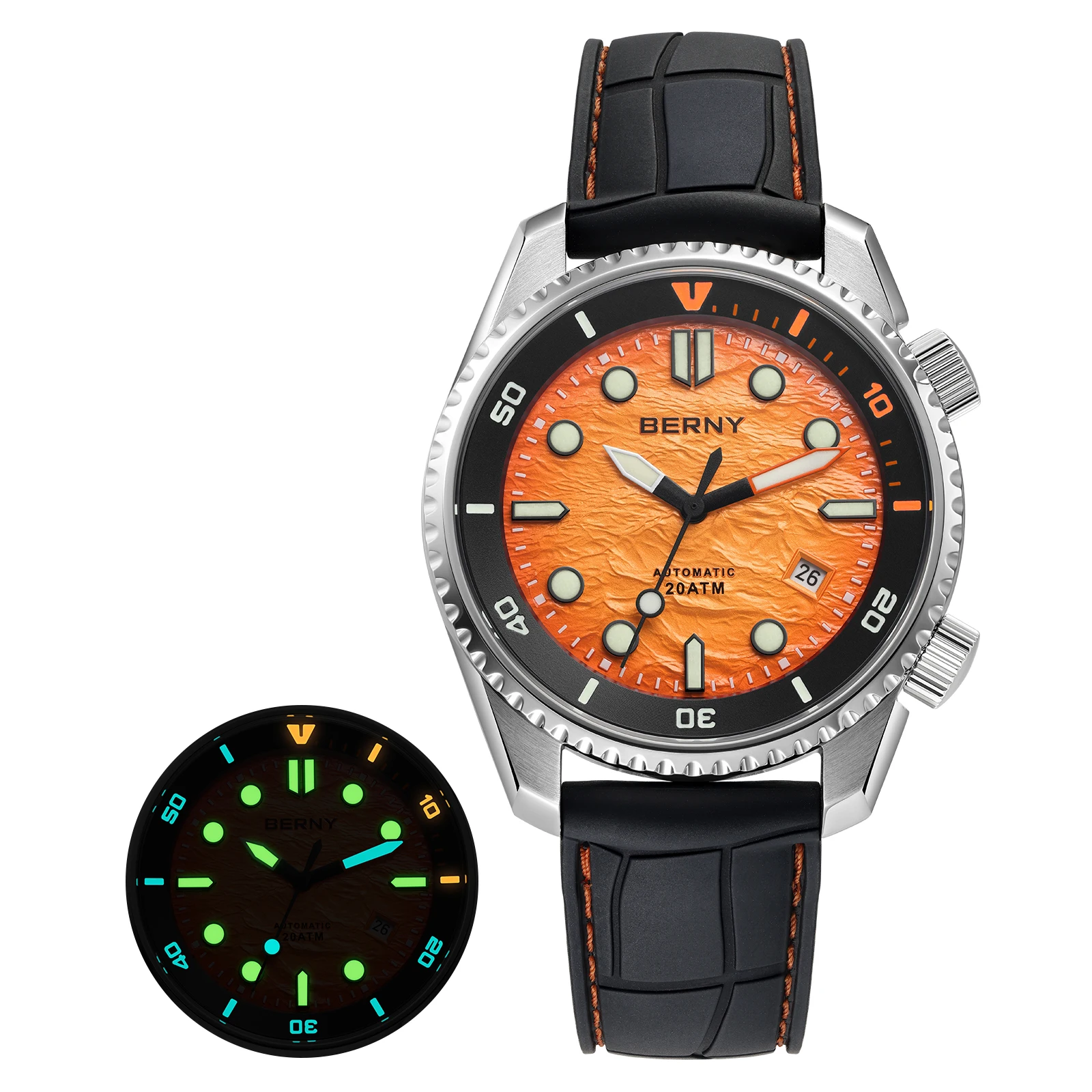 BERNY Diver Automatische Horloges heren Luxe Saffier 316L Roestvrij Staal Mechanisch Horloge 42MM 200M Waterdicht Duiken Mannen Horloge