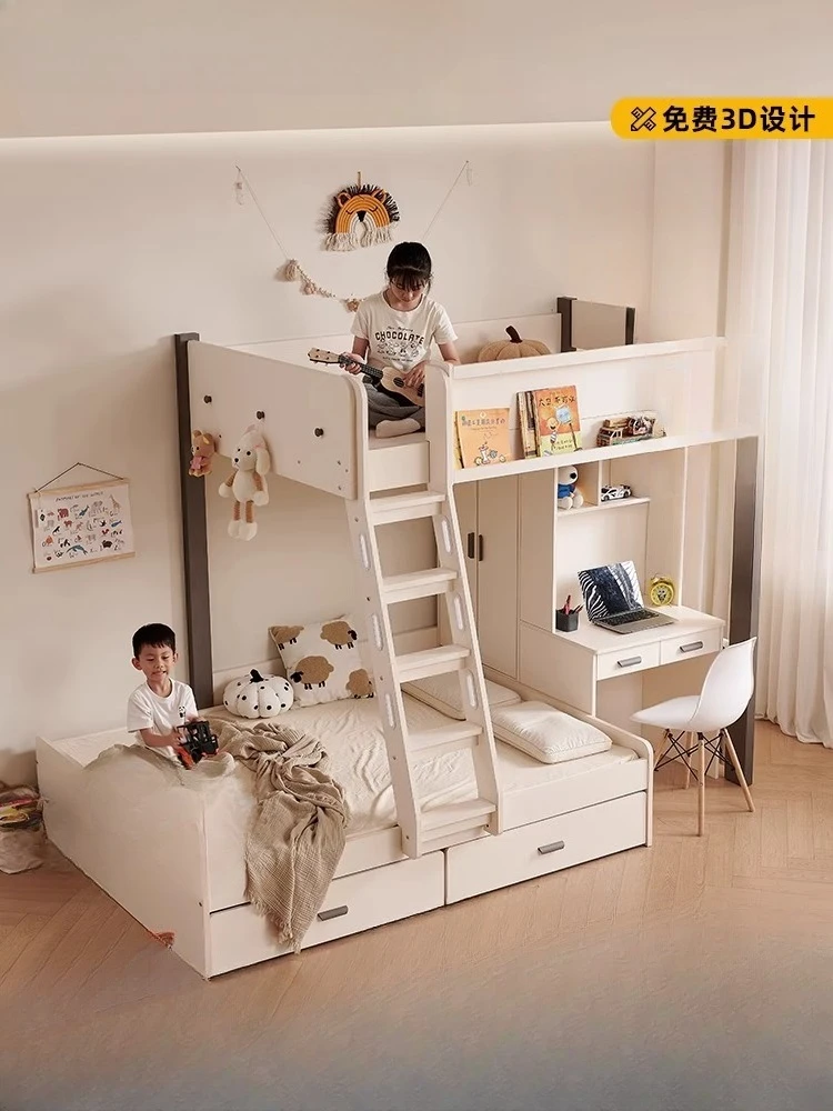 

Upper and lower staggered wardrobe integrated high and low child and mother with desk dislocation children's small apartment dou