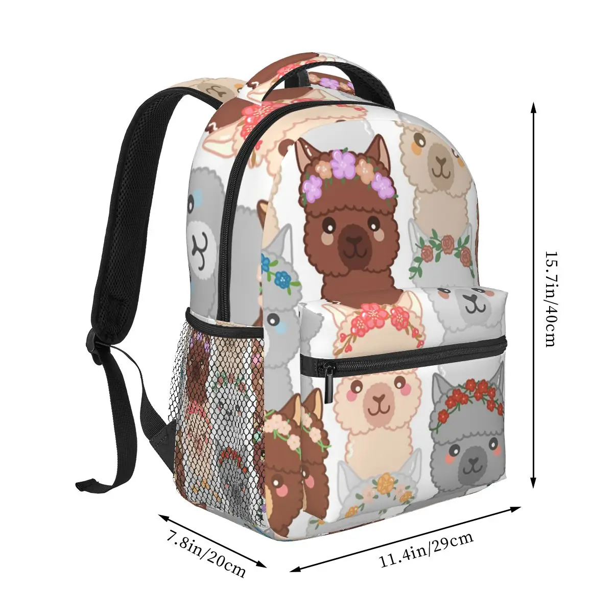 Cute Floral Alpaca Colourful Backpack Hot Sale Daypack Large Capacity Boys Girls BookBag School Bag Shoulder Bags for Men Women
