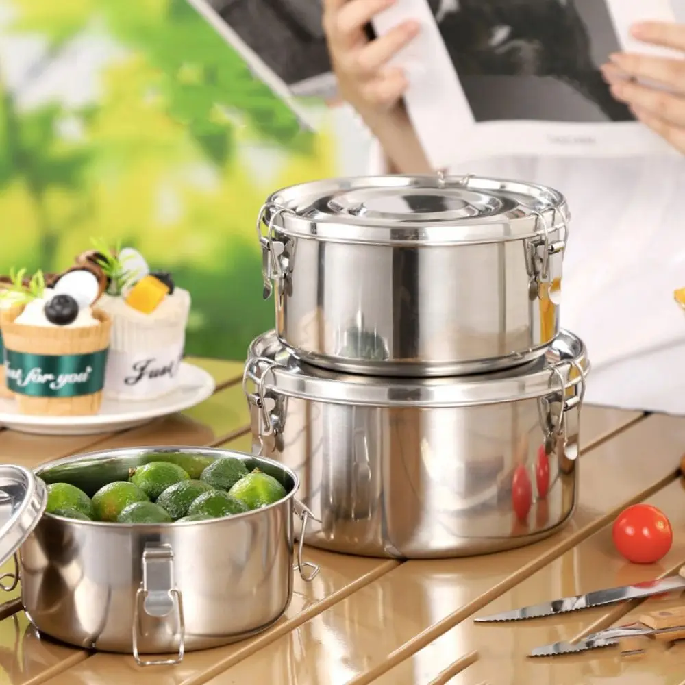 High Quality 304 Stainless Steel Lunch Box Sealed Large Capacity Food Container Round Vegetable Fruit Storage Box Go To School