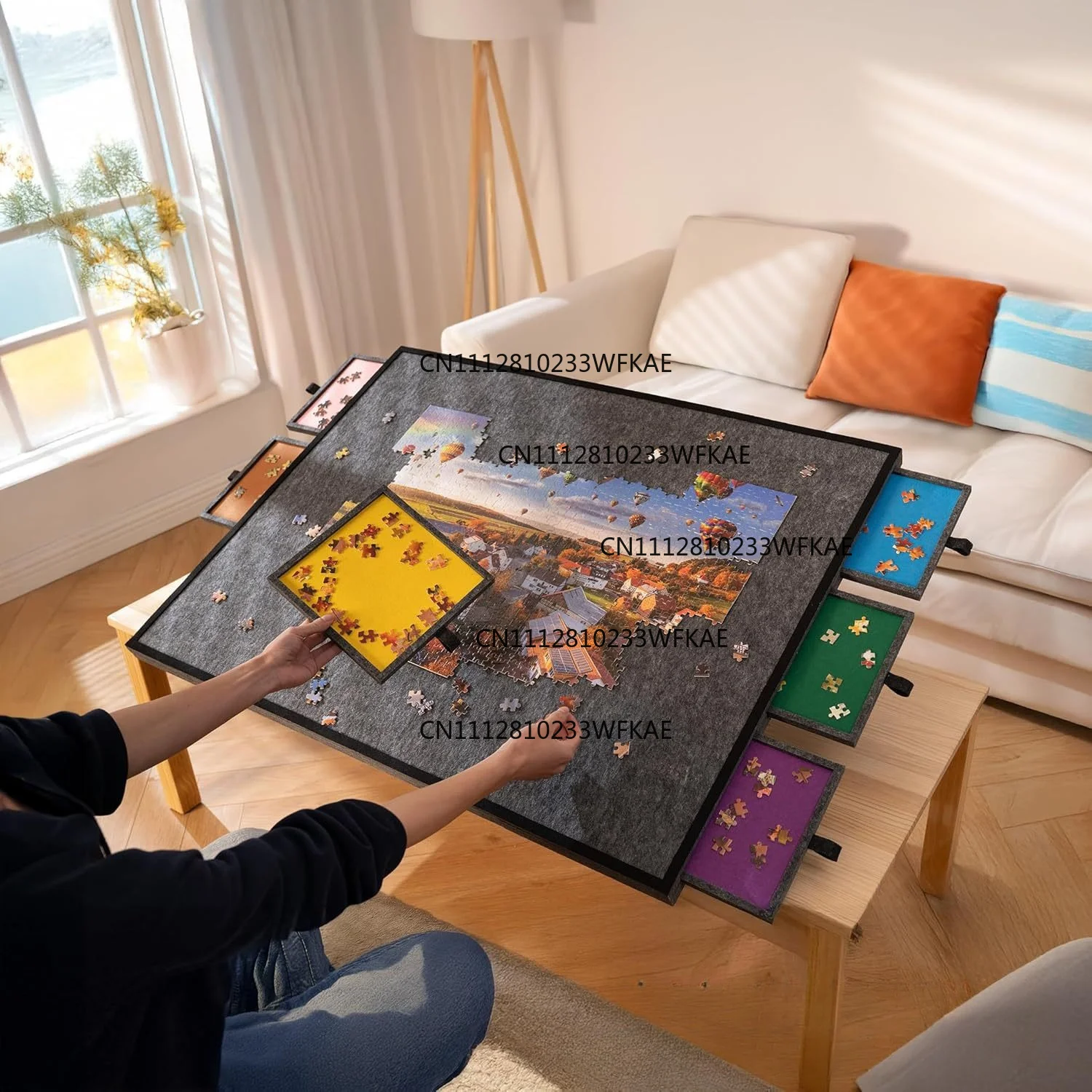 New felt puzzle board 2000 pieces, folding classification 6 drawers convenient