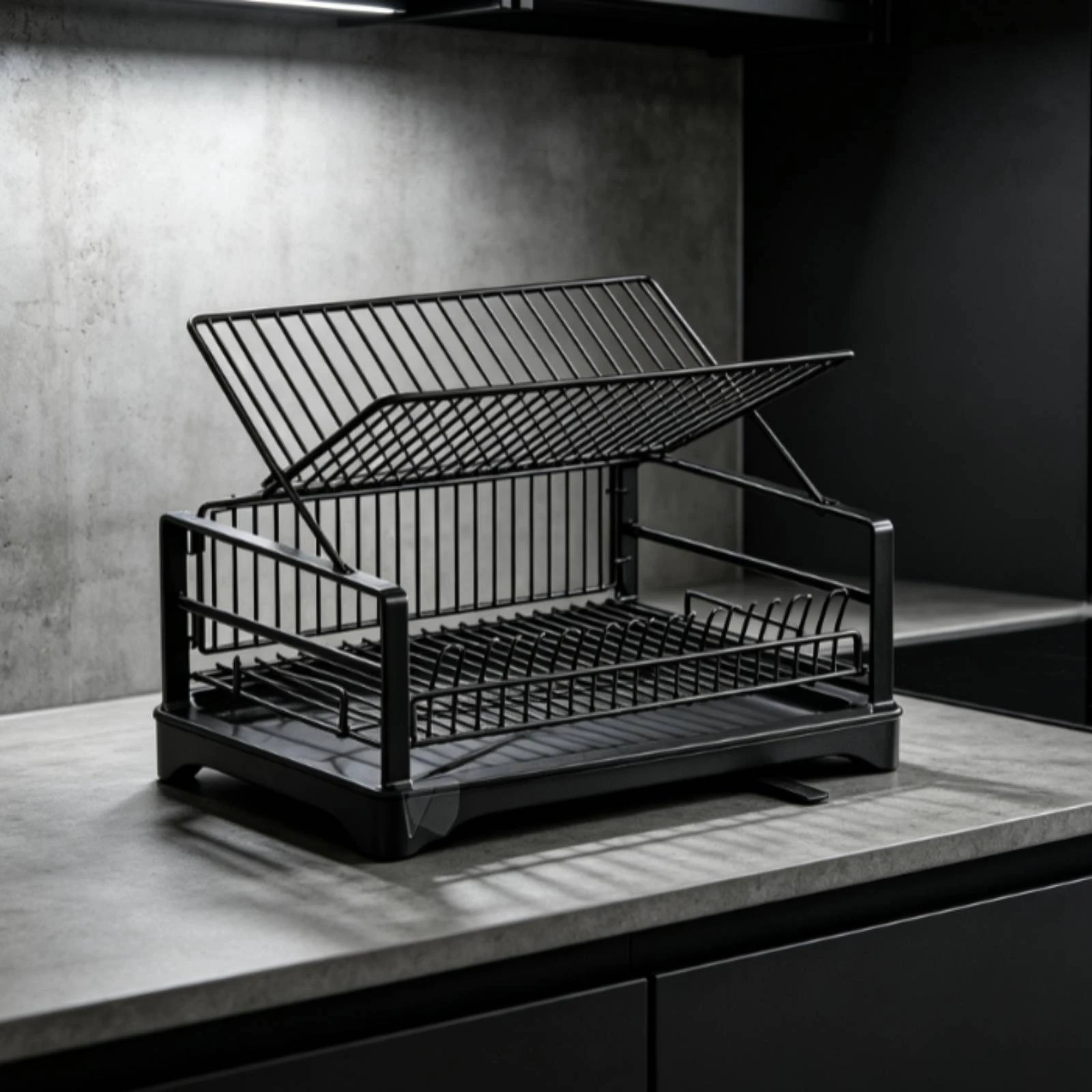 Dish Drying Rack with Water-Catch Tray Automatic Drainage 2-Tier Dish Rack Compact Multifunctional for Rv Kitchen
