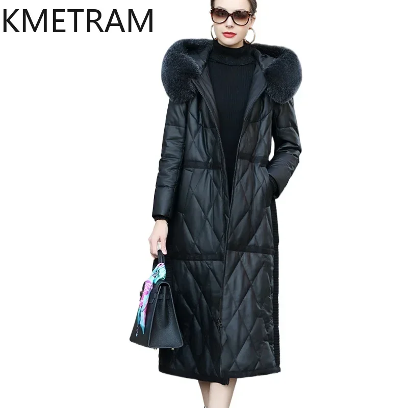 Natural Sheepskin Puffer Jacket Women Clothing Fox Fur Collar Fashion Long Down Coats 2024 Winter Black Jackets Пуховик Женский