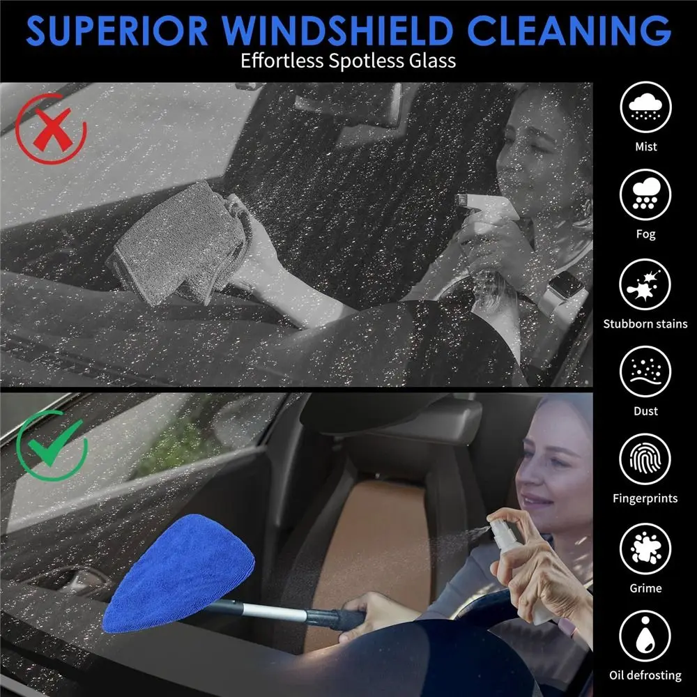 

Like Inshield Wiper Car Window Cleaner Inside with No-Scratch Microfiber Towel Long Handle Windshield Cleaning Tool